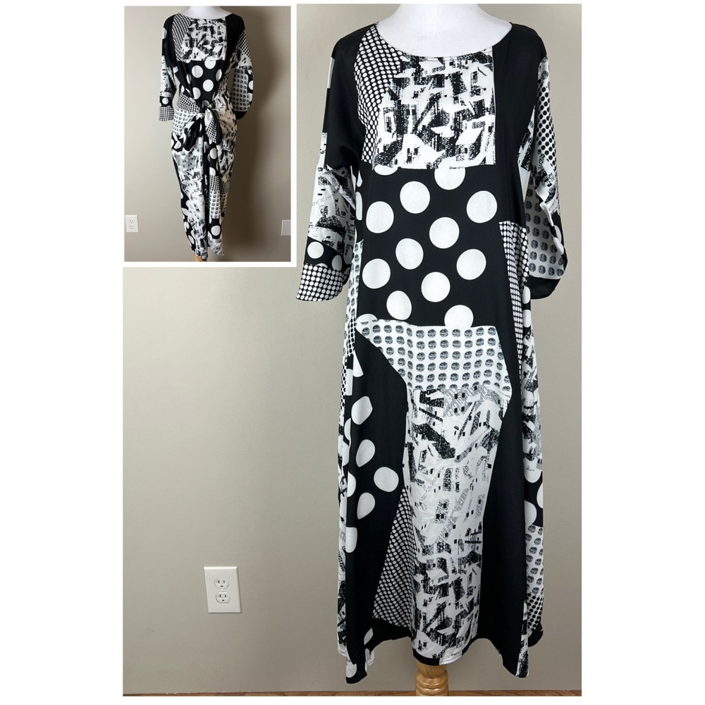 Caara‎ Krefeld Midi Dress Small Scarf Print Asymmetric Artsy Lagenlook Oversized